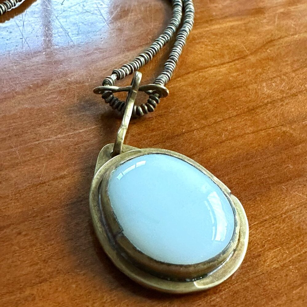 Vintage Brass Rafael Alfandary (signed) necklace with white pendant